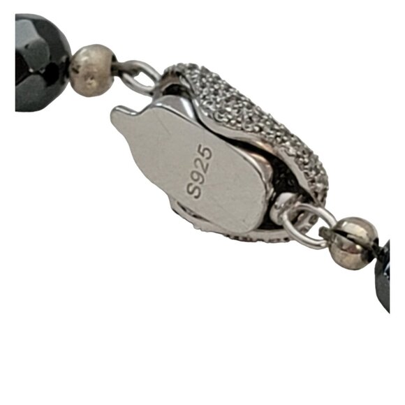 Sterling Silver Black Onyx Clear Geometrical Crystal Pendant Necklace E872 - Picture 14 of 16